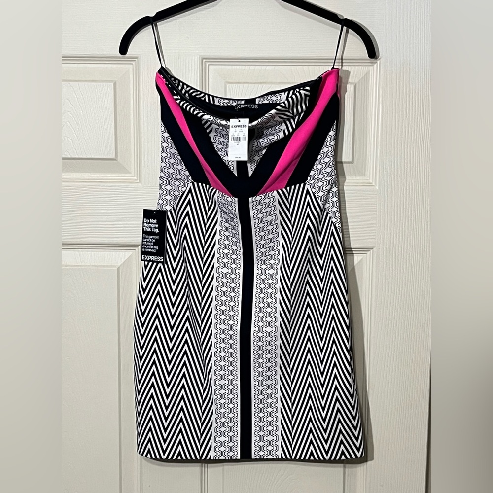 Express Strapless Black/White/Pink Mini Dress.  Size-4.  New with Tags.